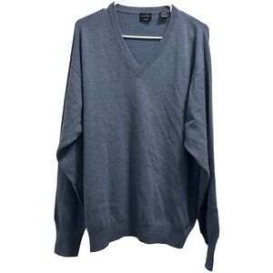 Men's Blue V Neck Forte Pure Cashmere Knit Sweater Size Large